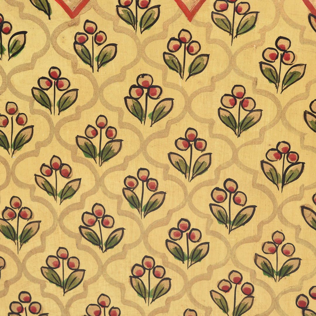 Detail from a Vintage Yellow Painted Indian Toleware Planter made from Recycled Metal | Indigo Oriental Antiques