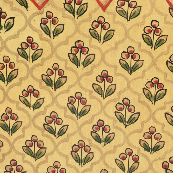 Detail from a Vintage Yellow Painted Indian Toleware Planter made from Recycled Metal | Indigo Oriental Antiques