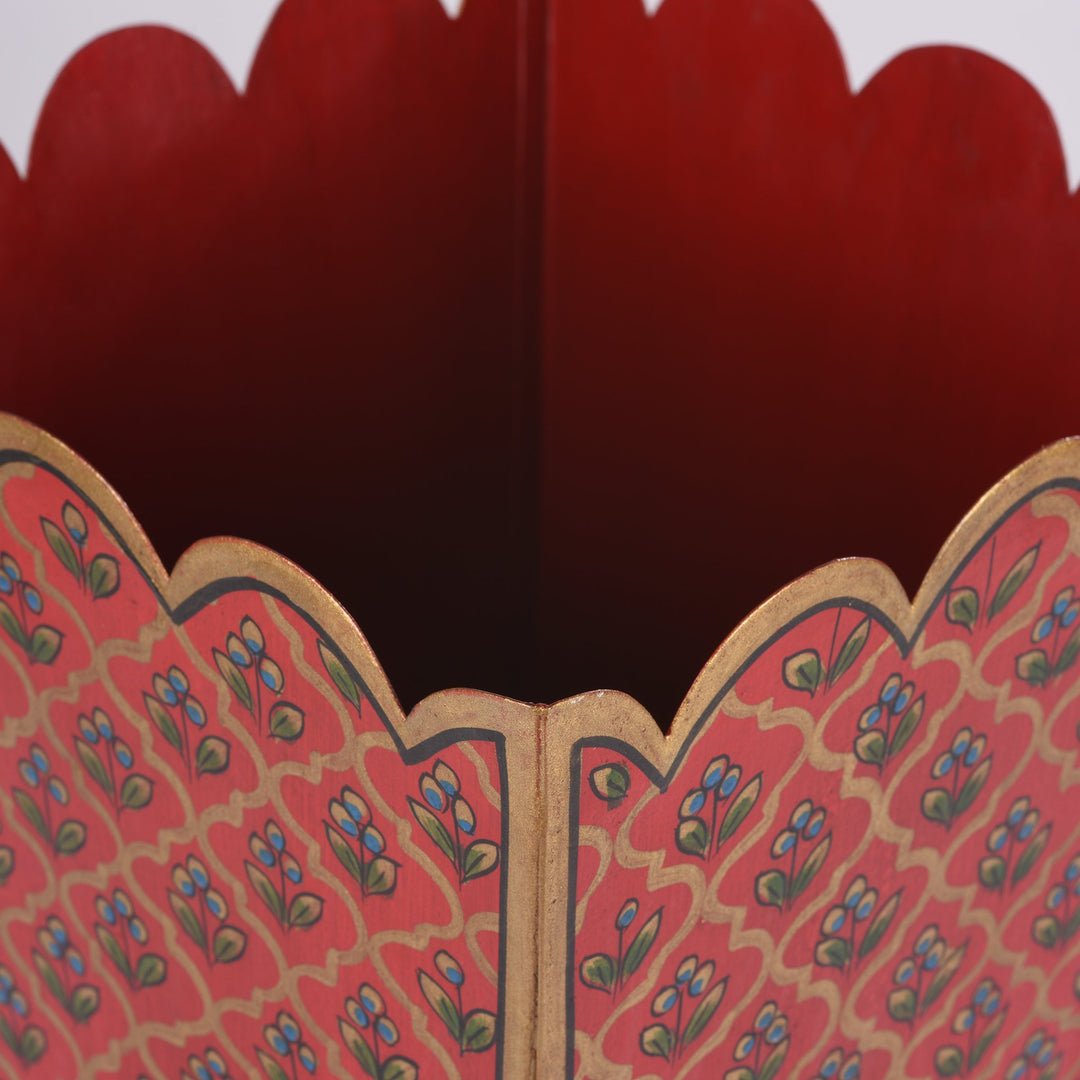 Detail from a Vintage Red Painted Indian Toleware Planter made from Recycled Metal | Indigo Oriental Antiques