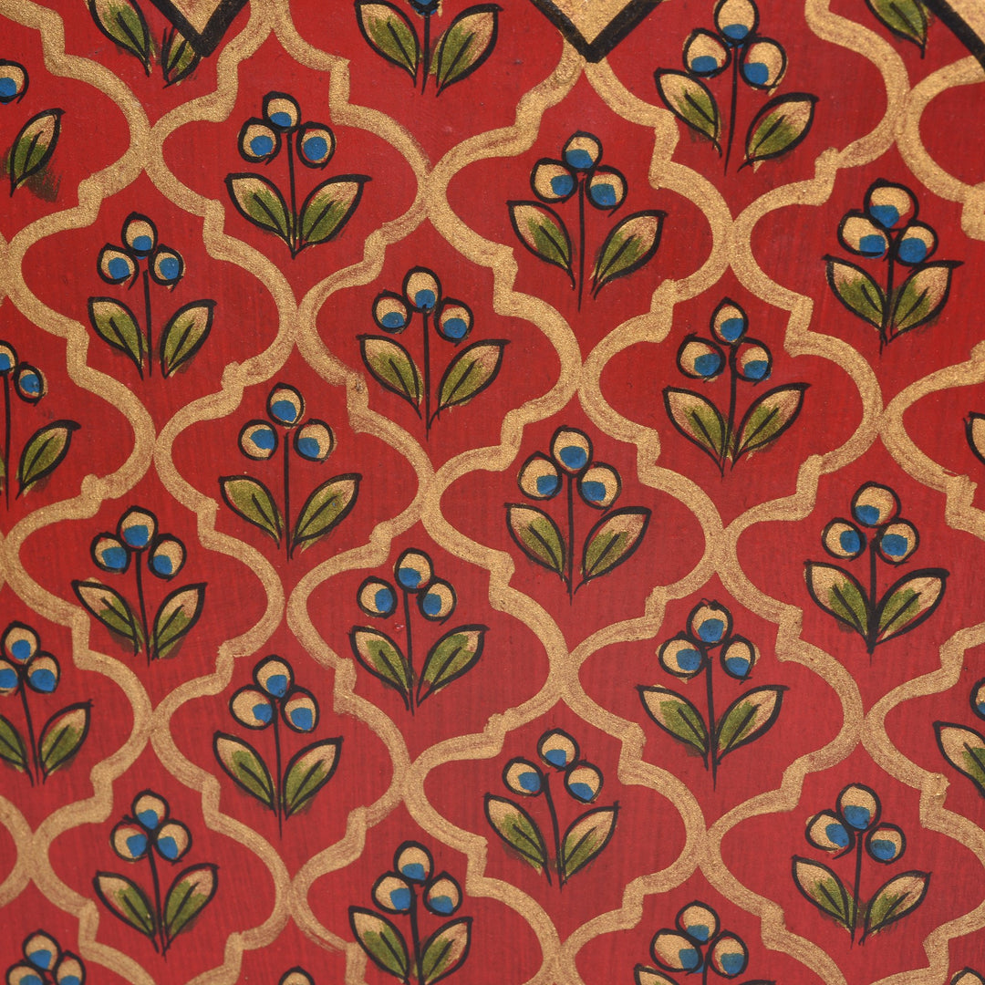 Detail from a Vintage Red Painted Indian Toleware Planter made from Recycled Metal | Indigo Oriental Antiques