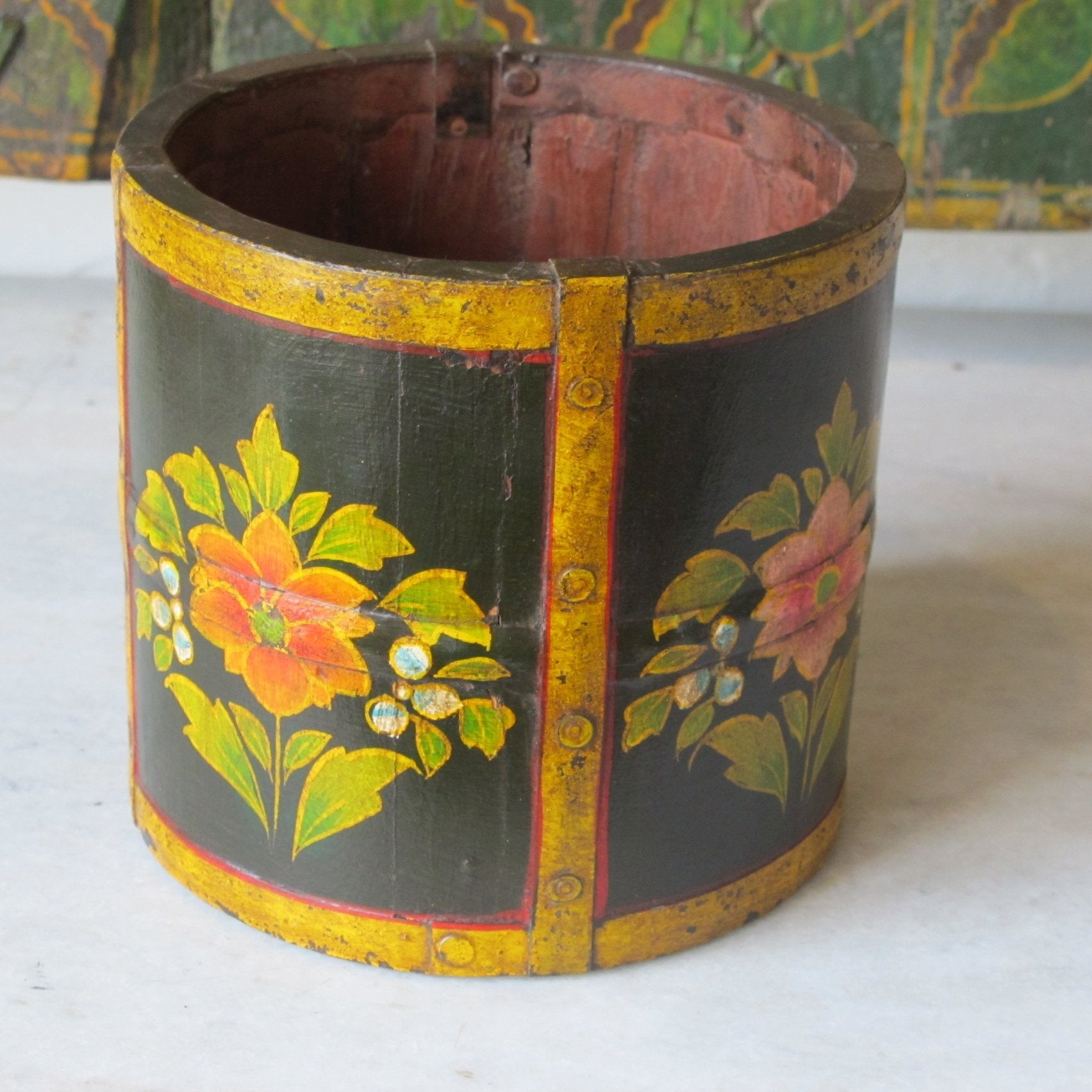 Painted Wood Pot / Pen Holder From Rajasthan | Indigo Oriental Antiques
