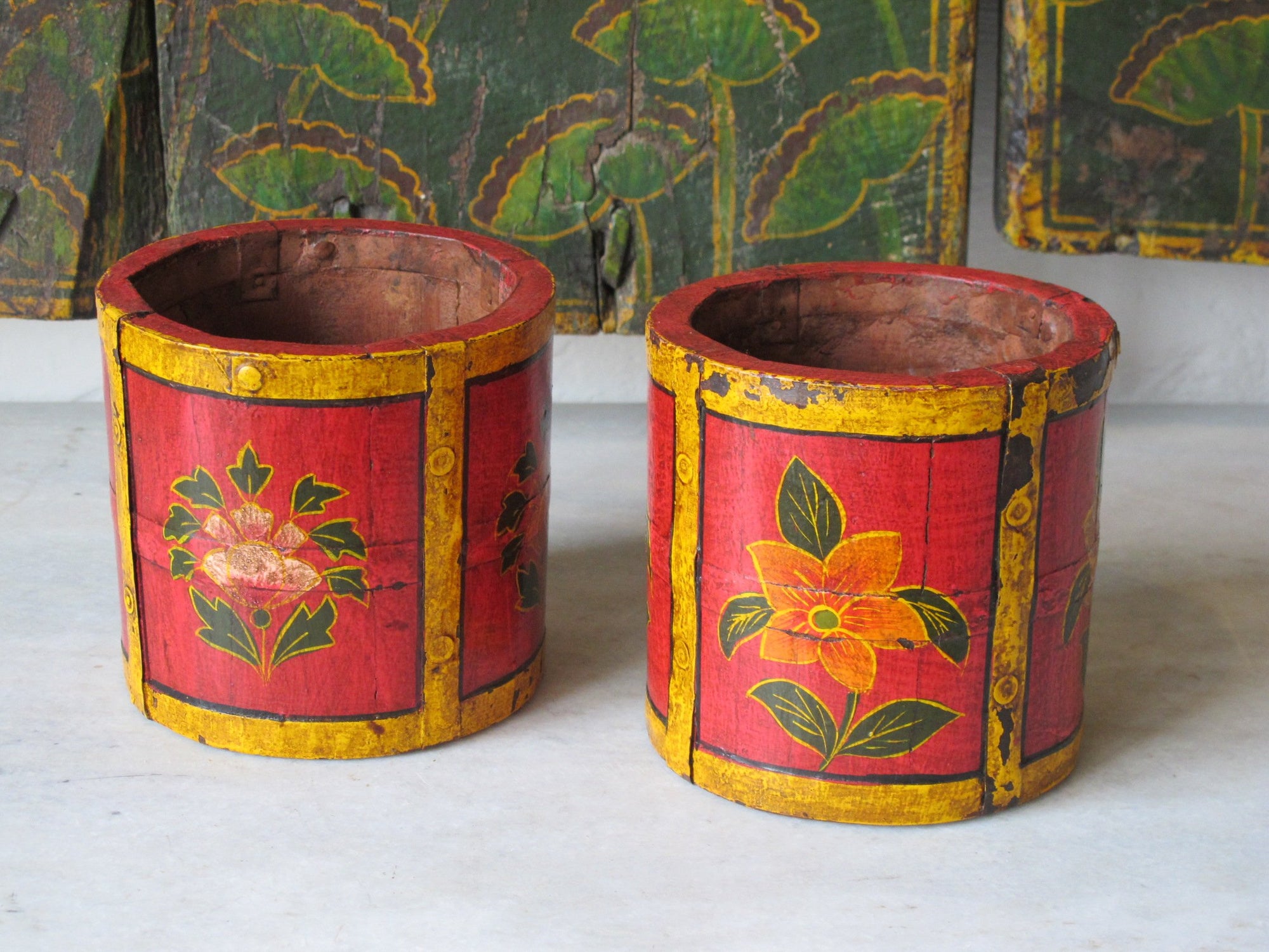 Painted Wood Pot / Pen Holder From Rajasthan | Indigo Oriental Antiques