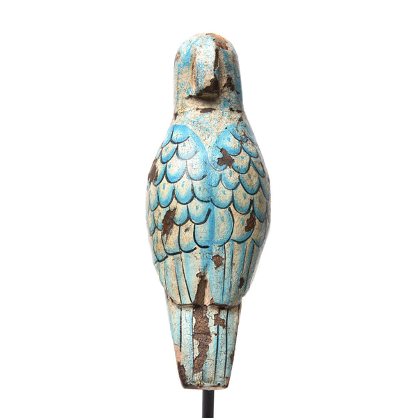 Painted Wooden Bird On Stand with distressed finish From Rajasthan