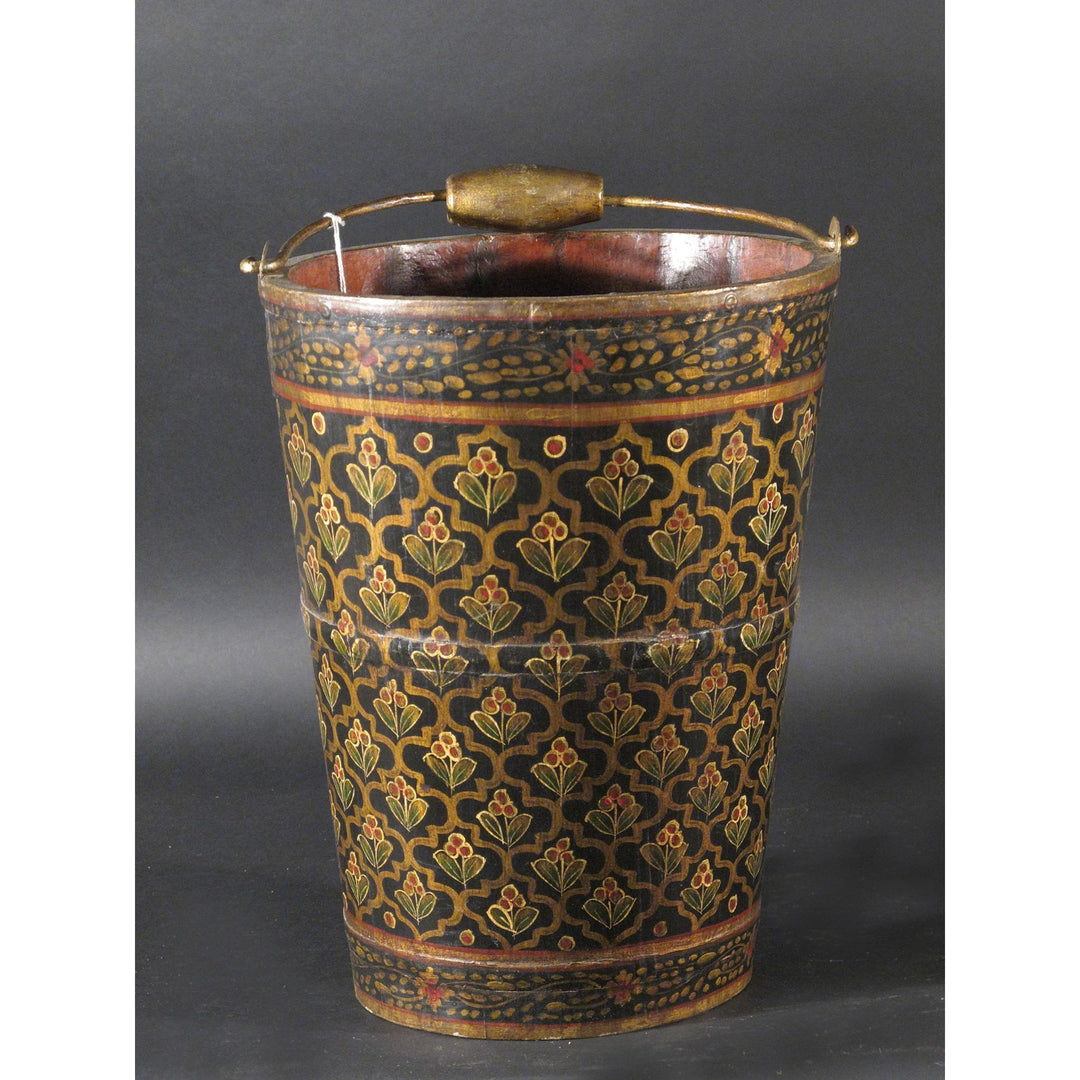 Painted Wooden Bucket From Rajasthan | Indigo Oriental Antiques