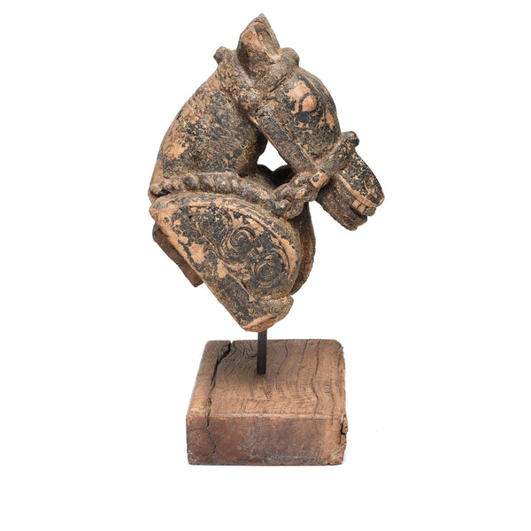 Painted Wooden Horse Head Carving From Rajasthan - 19thC