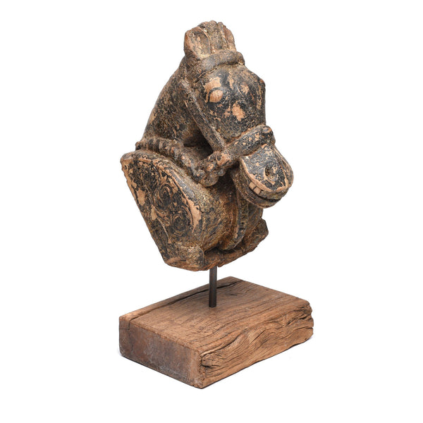 Painted Wooden Horse Head Carving From Rajasthan - 19thC