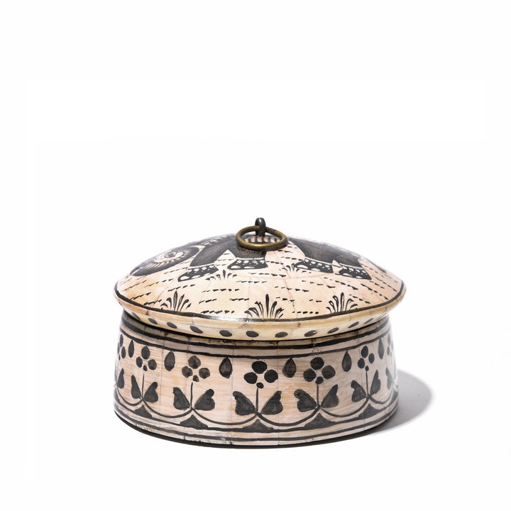 Side detail of an Indian Round Bone Inlay Indian Elephant Trinket Box | Indigo Antiques