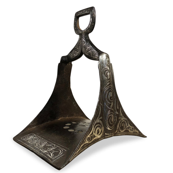 Silver Inlaid Iron Stirrup From Persia- 19thC Silver Inlaid Iron Stirrup From Persia- 19thC