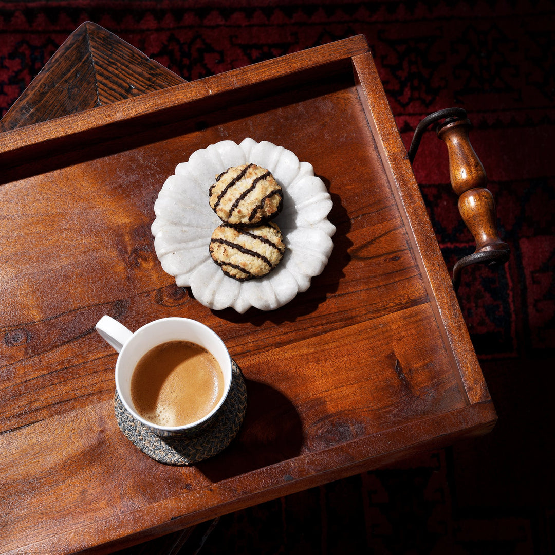 Acacia wood Tea tray with Iron Handles - 55 x 35 x 5 (wxdxh cms) - A00038