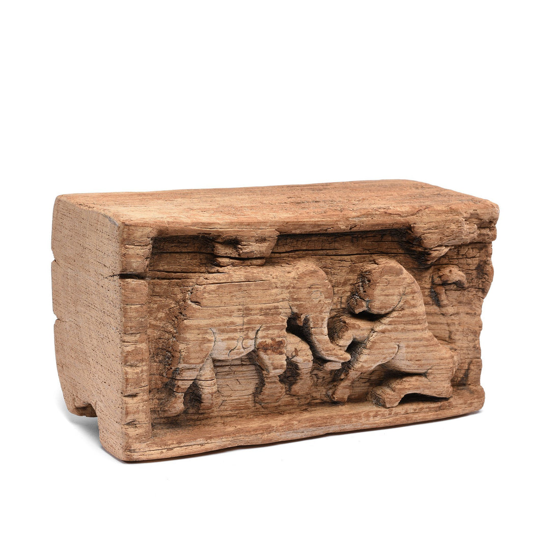 Teak Elephant & Lion Panel From Himachal Pradesh - 18thC | Indigo Antiques