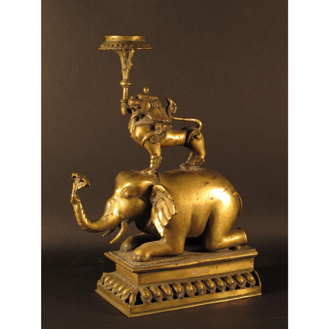 Tibetan Brass Elephant Candle Holder - 19thC | Indigo Oriental Antiques