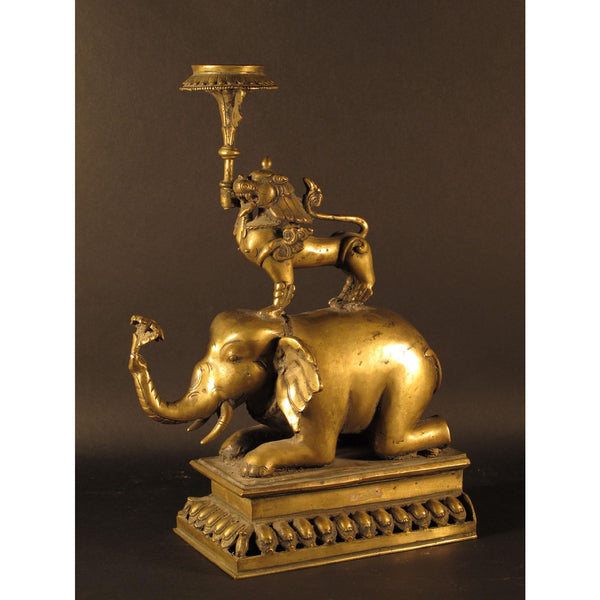 Tibetan Brass Elephant Candle Holder - 19thC