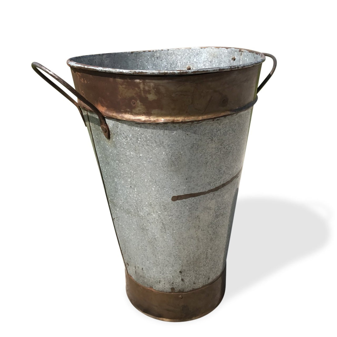 Galvanised Iron Tapered Bucket - From Rajasthan - 35 x 35 x 50 (wxdxh cms) - A5964