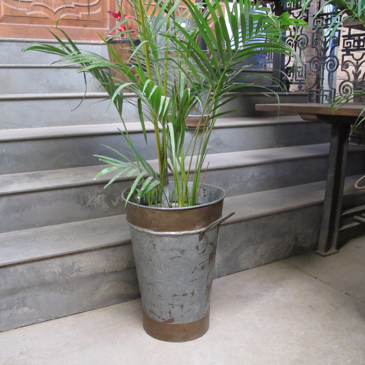 Galvanised Iron Tapered Bucket - From Rajasthan - 35 x 35 x 50 (wxdxh cms) - A5964