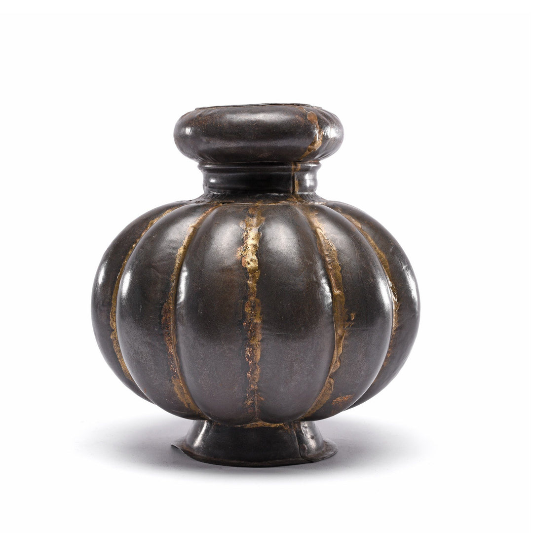 Vintage Indian Iron & Brass Melon Lota | Indigo Antiques