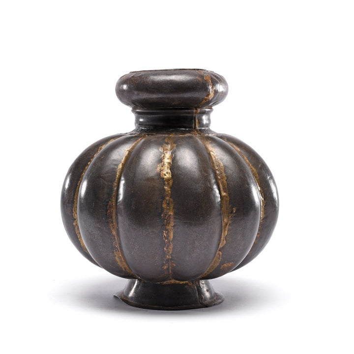 Vintage Indian Iron & Brass Melon Lota | Indigo Antiques