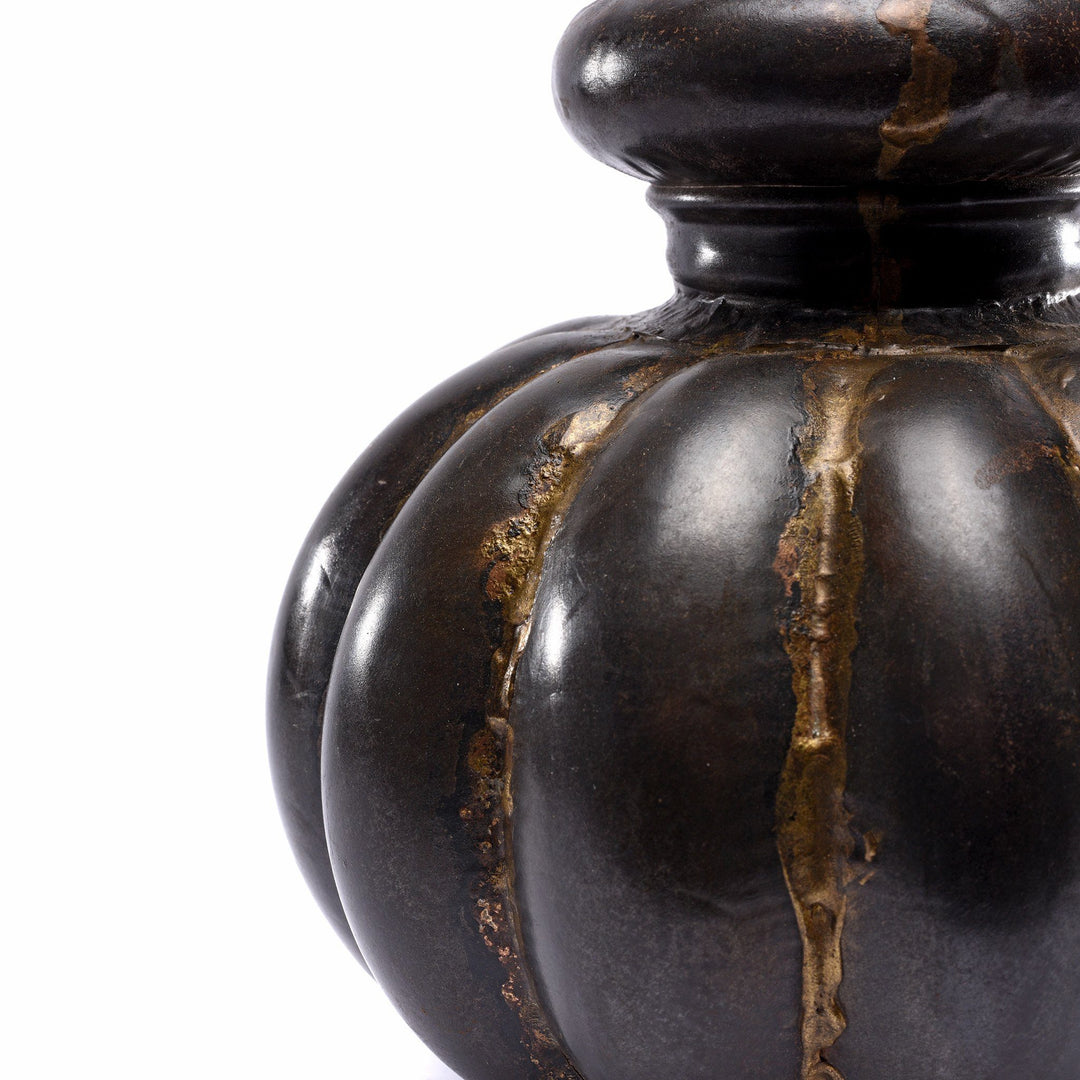 Vintage Indian Iron & Brass Melon Lota | Indigo Antiques