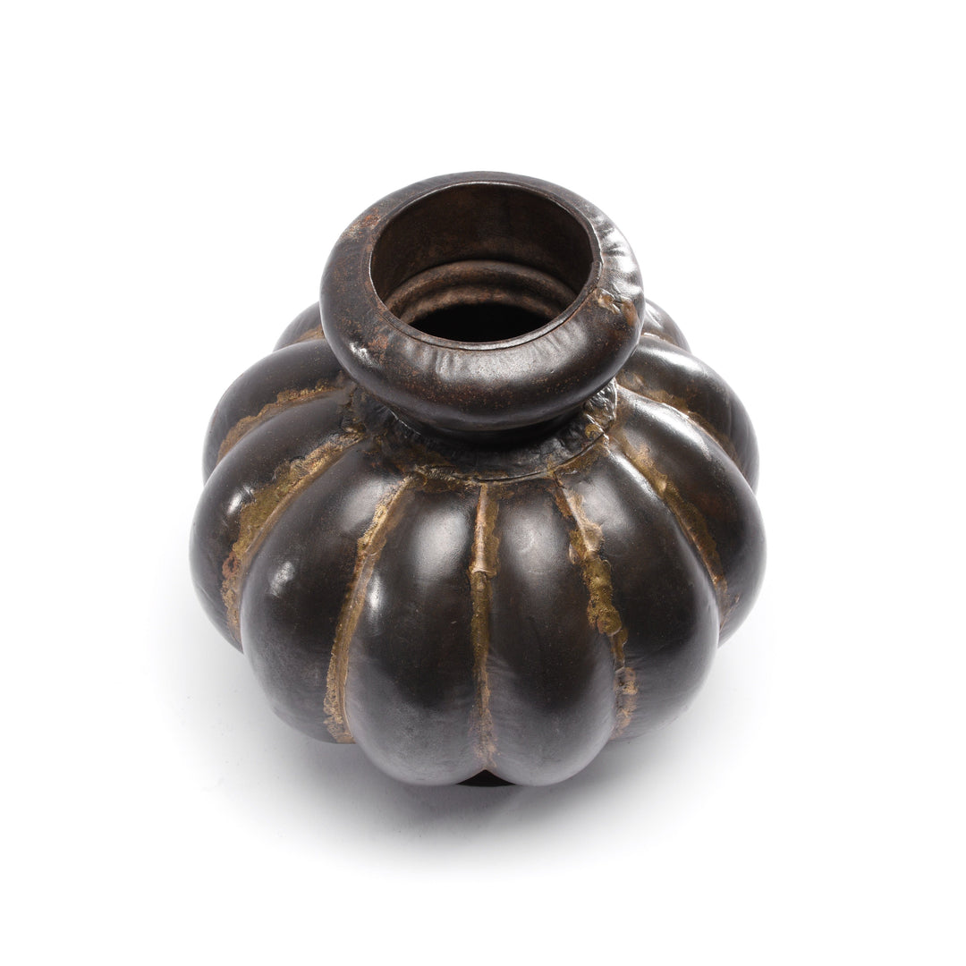 Vintage Indian Iron & Brass Melon Lota | Indigo Antiques