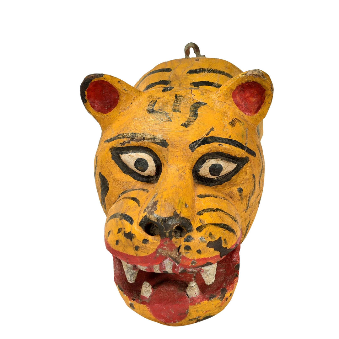 Vintage Painted Tigers head from Rajasthan - Ca 40 yrs old | Indigo Oriental Antiques