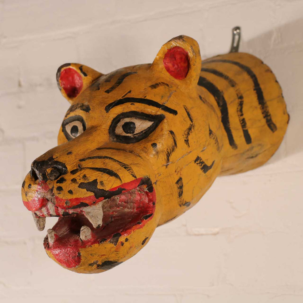 Vintage Painted Tigers head from Rajasthan - Ca 40 yrs old | Indigo Oriental Antiques