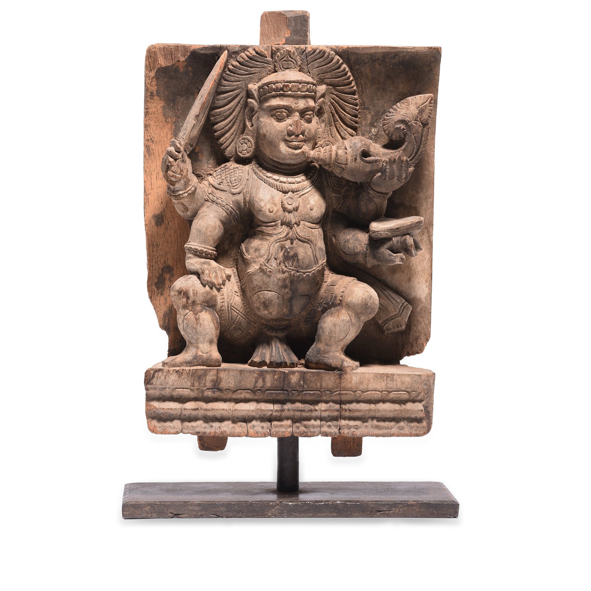 Carved Teak Chariot Carving - Vishnu - 18thC - 21 x 5 x 29 (wxdxh cms) excluding stand - A5917