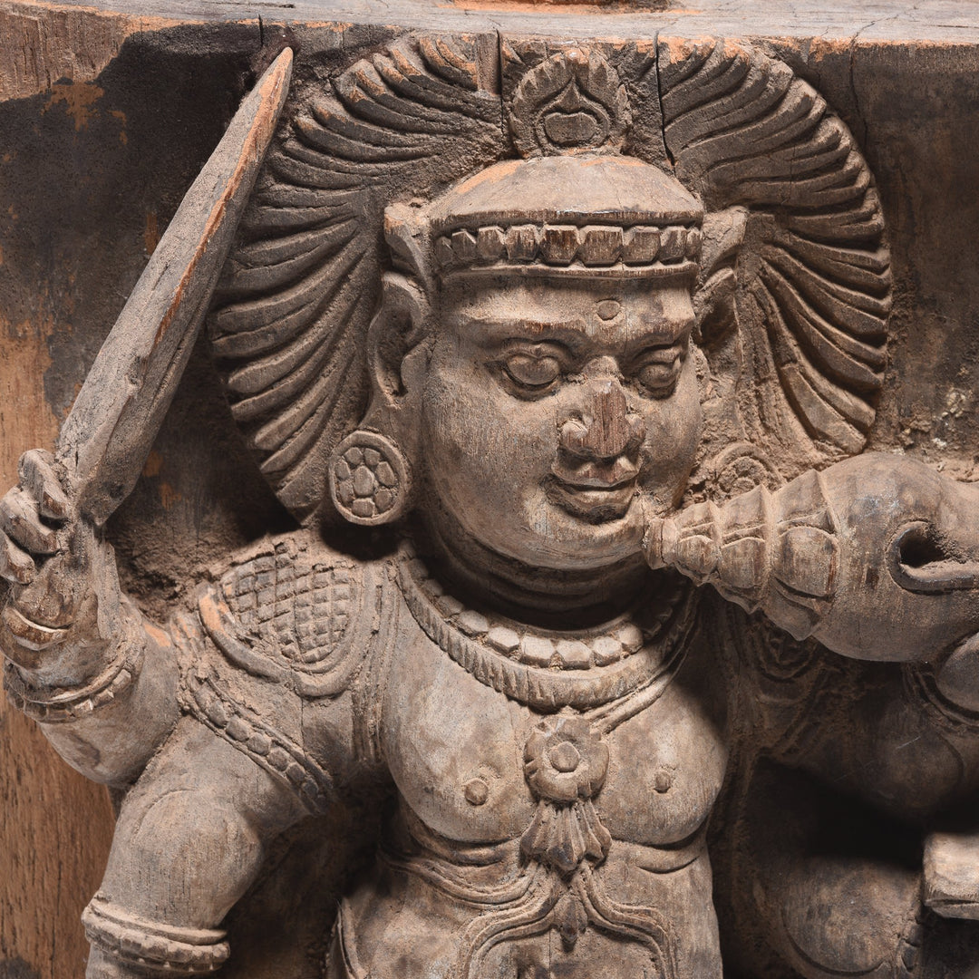 Carved Teak Chariot Carving - Vishnu - 18thC - 21 x 5 x 29 (wxdxh cms) excluding stand - A5917