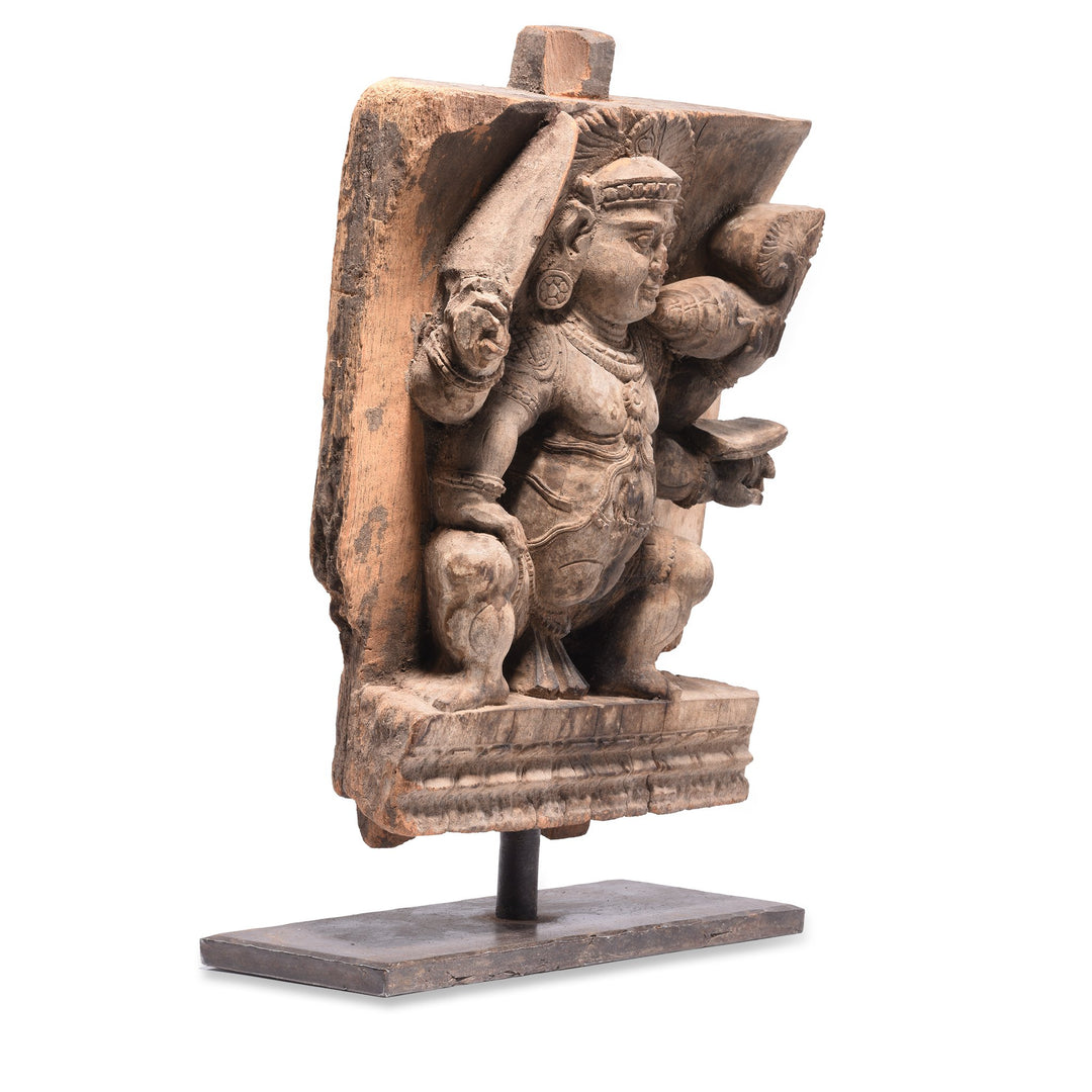Carved Teak Chariot Carving - Vishnu - 18thC - 21 x 5 x 29 (wxdxh cms) excluding stand - A5917