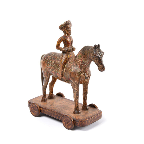 Wooden Painted Horse Wheeltoy - 19thC
