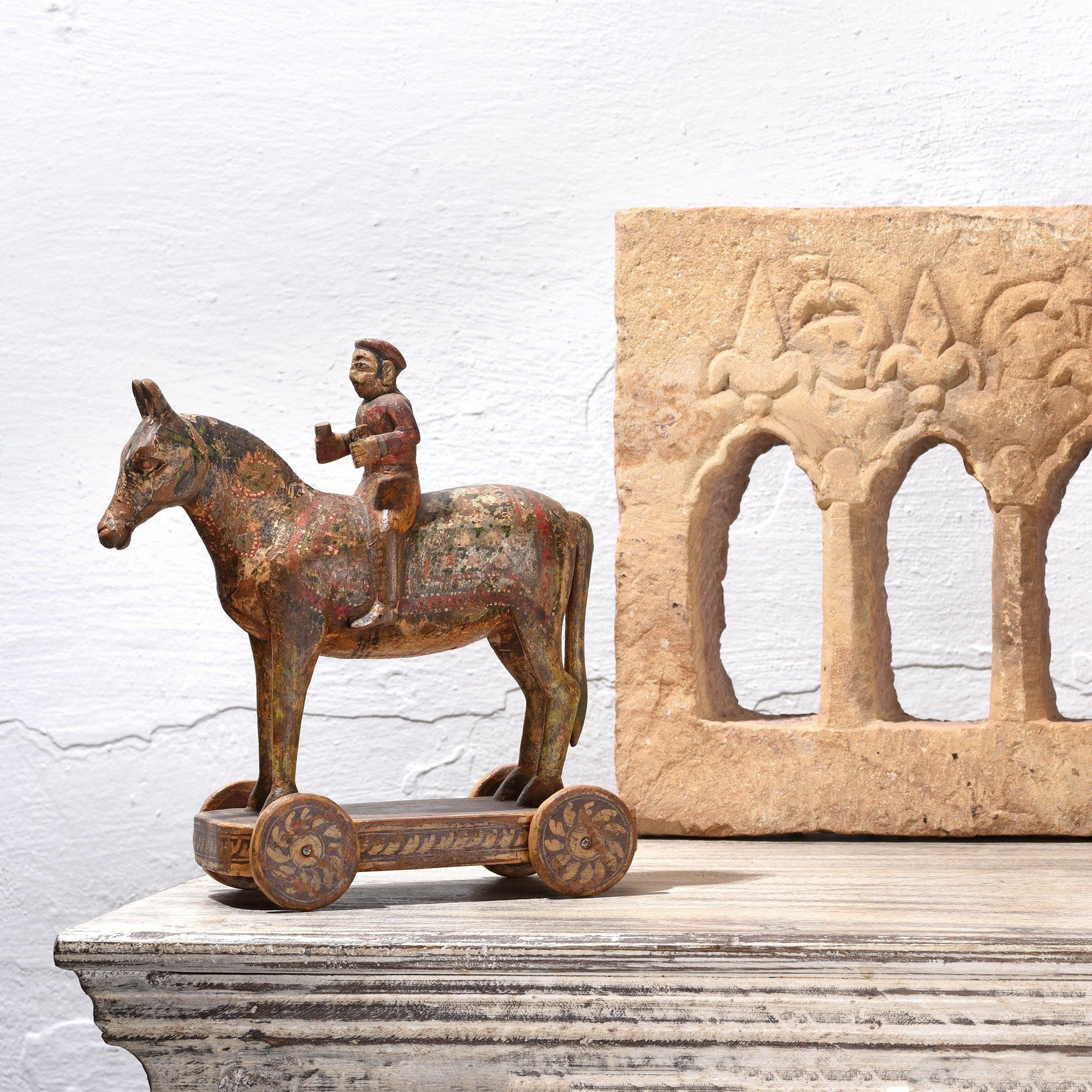 Wooden Painted Horse Wheeltoy - 19thC | Indigo Antiques