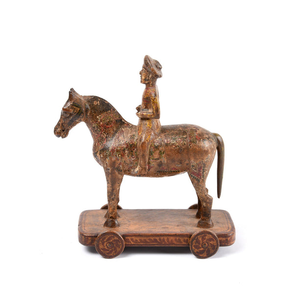 Wooden Painted Horse Wheeltoy - 19thC