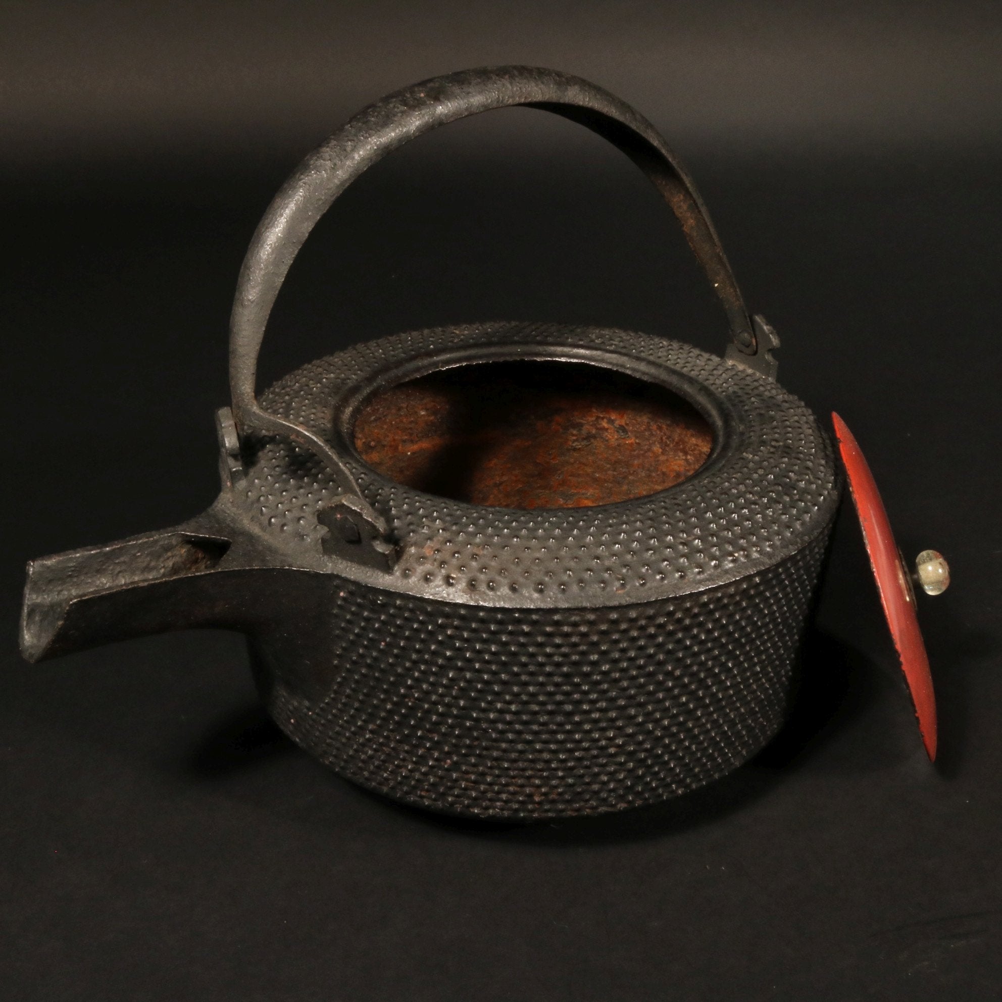 Cast Iron Tea Pot With Red Lacquer Lid - Ca 1930