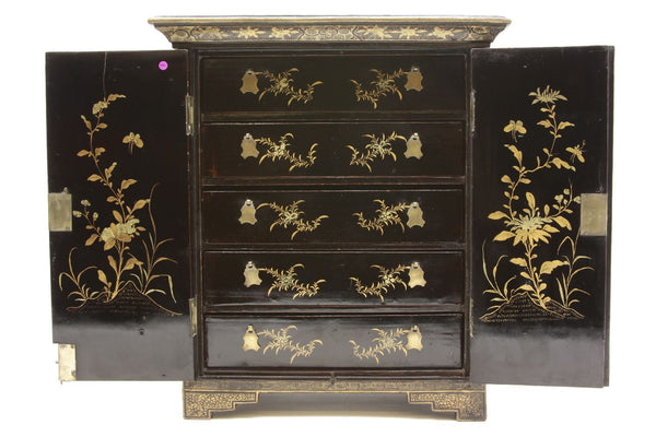 Chinese Export Black Lacquer Jewellery Cabinet - Early 19thC