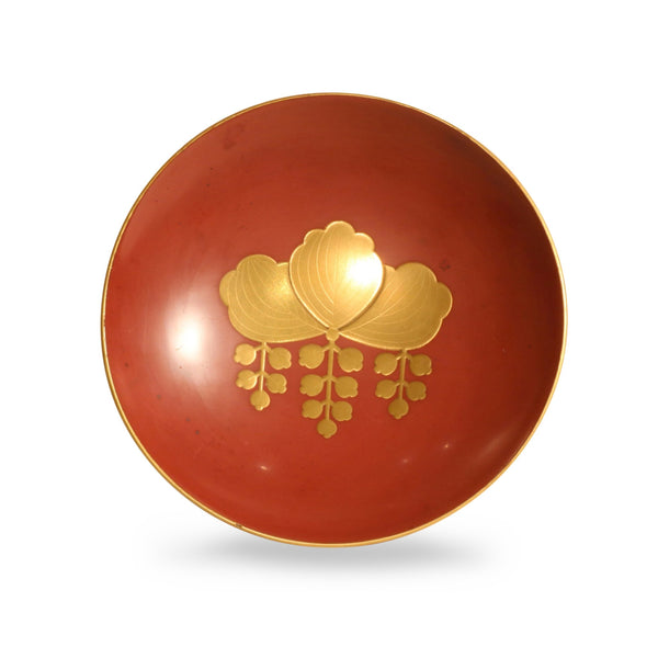 Red Lacquer Bowl With Gold Floral Design - Ca 1930