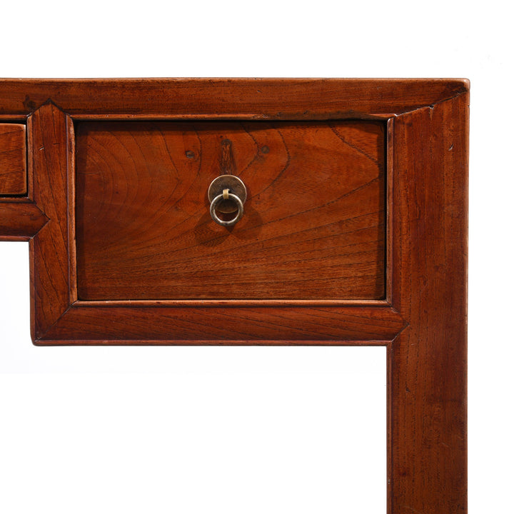 Drawer detail of Red Elm Chinese Desk With Cane Top From Shanghai - 19thC | Indigo Oriental Antiques