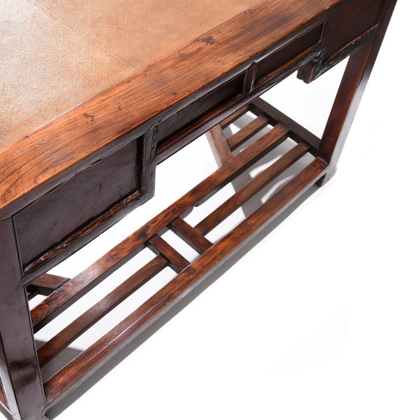 Red Elm Desk With Cane Top From Shanghai - 19thC
