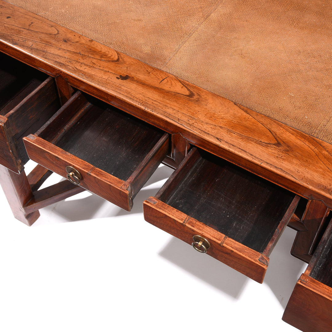 Drawer detail of Red Elm Chinese Desk With Cane Top From Shanghai - 19thC | Indigo Oriental Antiques