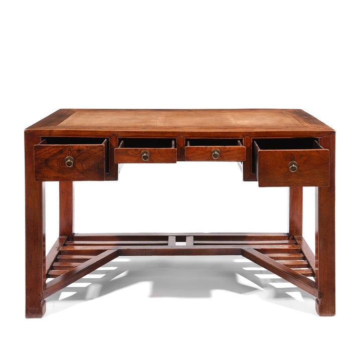 Open Drawer detail of Red Elm Chinese Desk With Cane Top From Shanghai - 19thC | Indigo Oriental Antiques