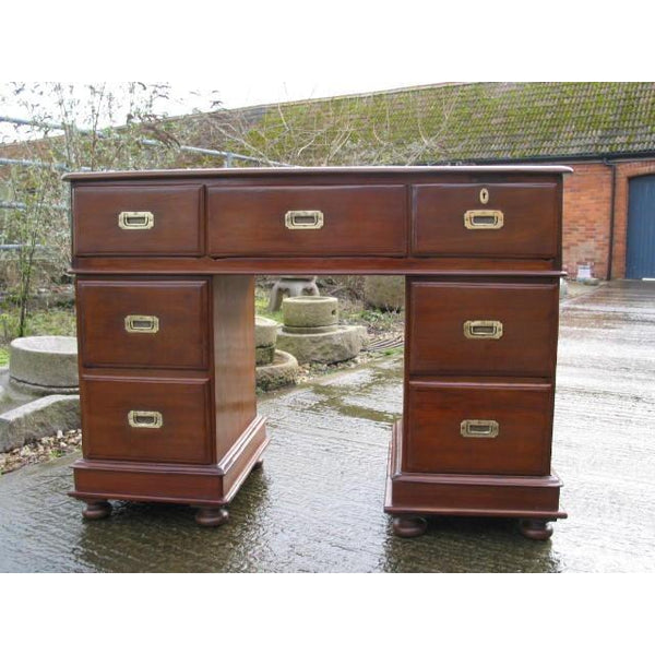 Teak Anglo Indian Pedestal Desk - 19thC