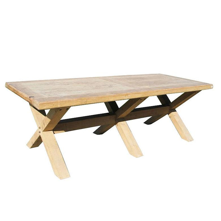 8 - 10 Seater Dining Table Made From Old Pine - X Leg Design | Indigo Oriental Antiques