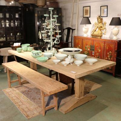 10 - 12 Seater Dining Table - Made From An Old Elm Door | Indigo Oriental Antiques