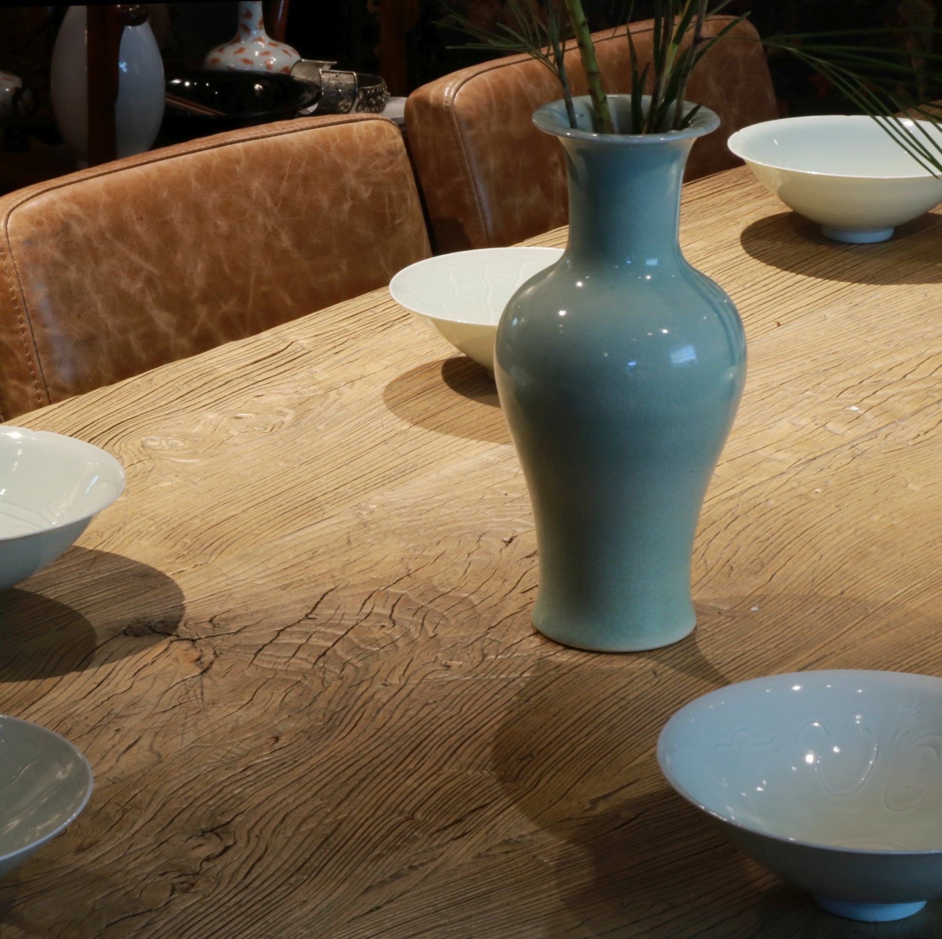 10 - 12 Seater Dining Table - Made From An Old Elm Door | Indigo Oriental Antiques