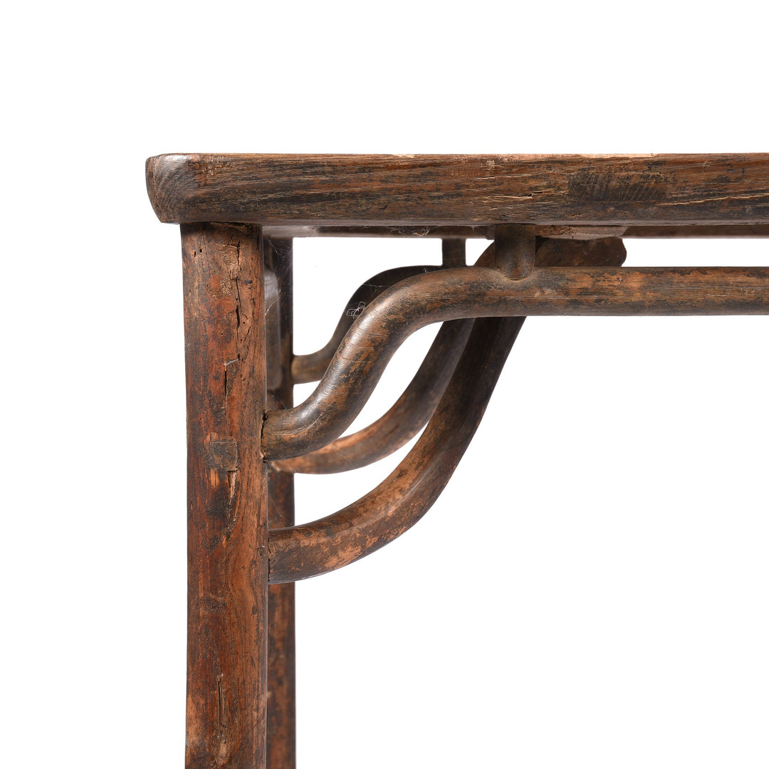 Corner Detail of Ming Style Dining Table, Red Elm - 19thC