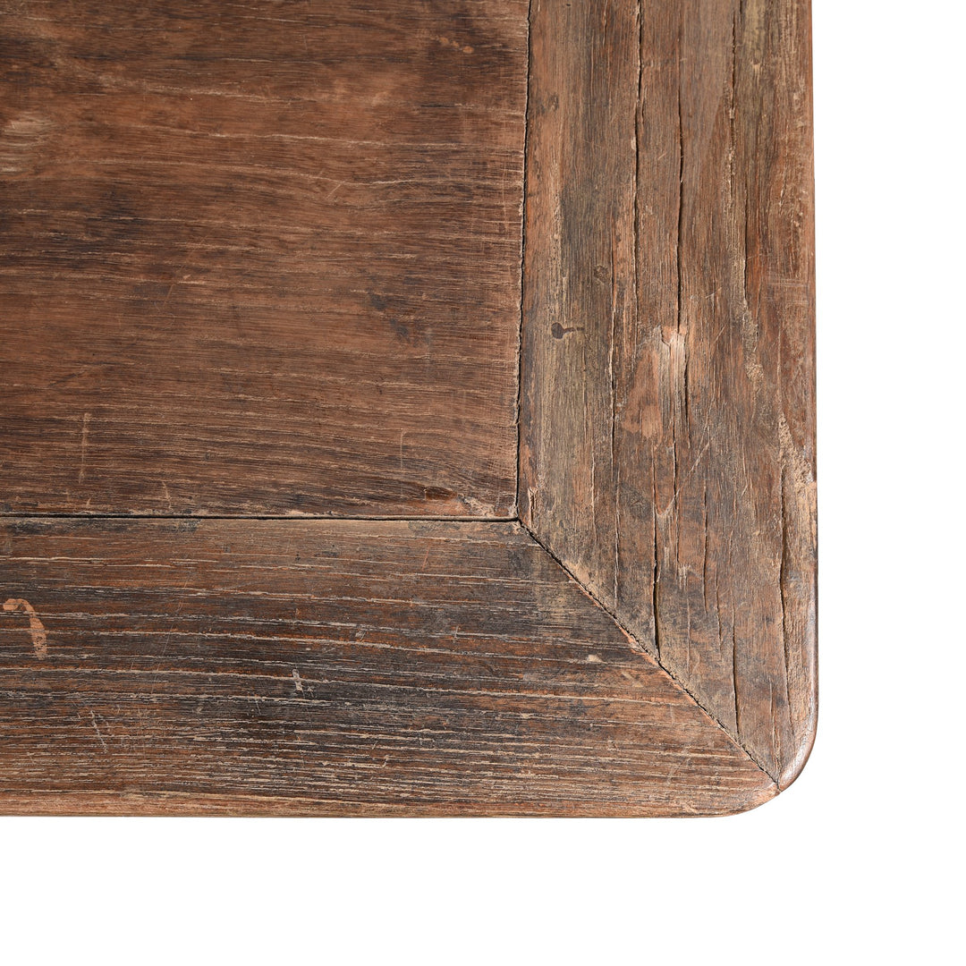 Top Corner Detail of Ming Style Dining Table, Red Elm - 19thC