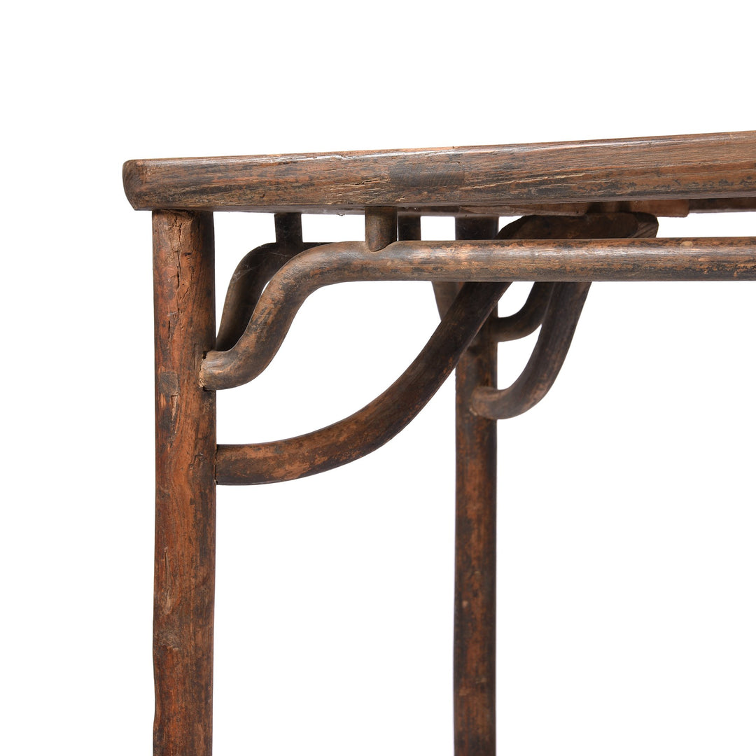 Angled Corner detail of Ming Style Dining Table, Red Elm - 19thC