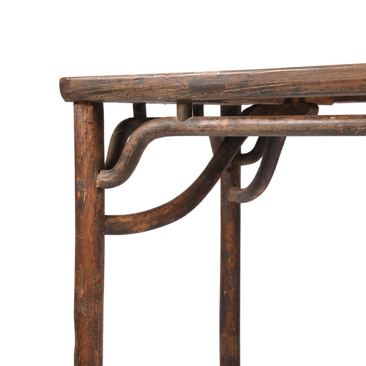 Angled Corner detail of Ming Style Dining Table, Red Elm - 19thC