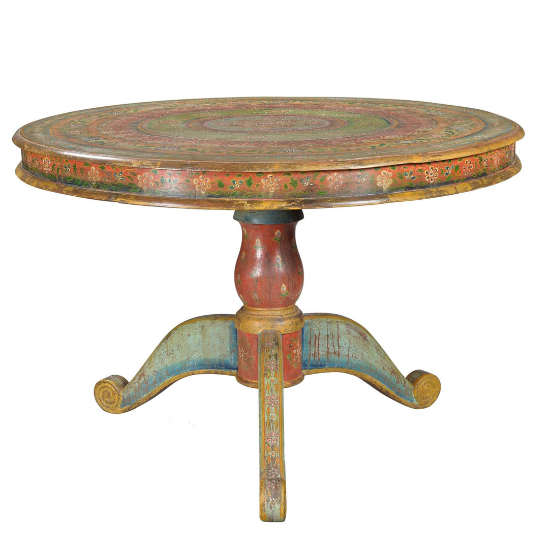 Round Indian Painted Table  - Seats 4 - 6 People | Indigo Oriental Antiques