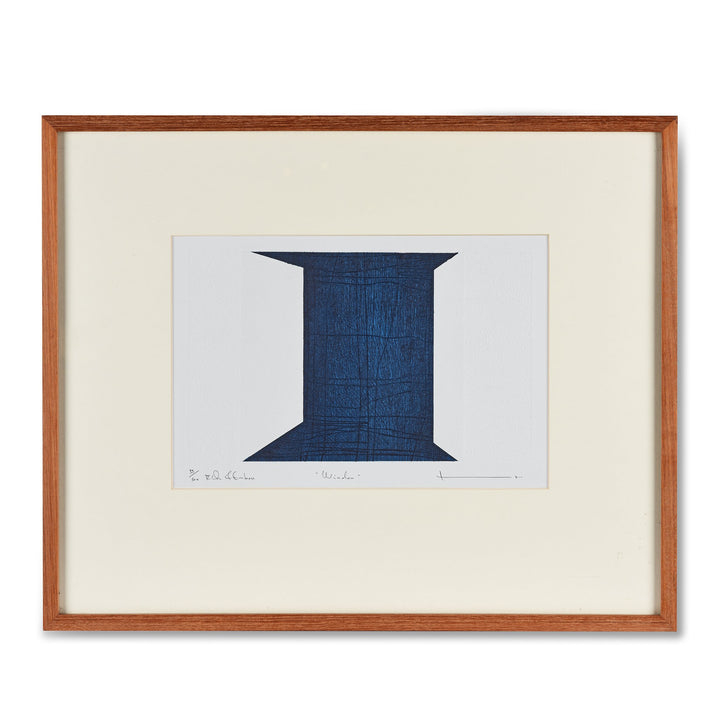SALE -Framed Indigo Textile Lithograph - 45.5 x 56 cm - AUK182