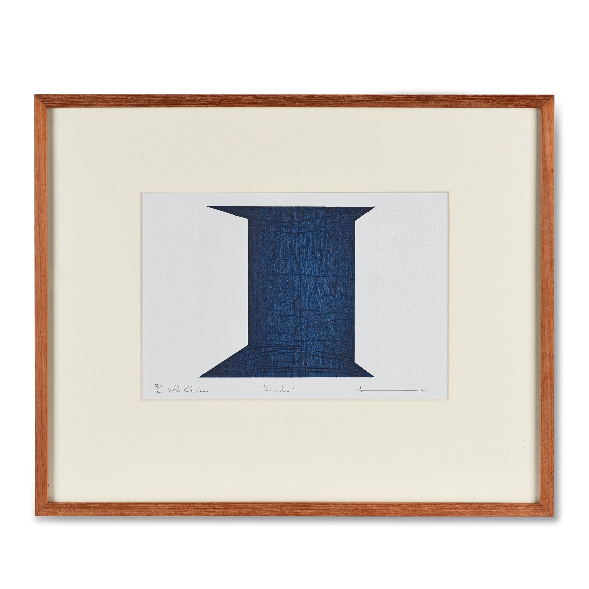 SALE -Framed Indigo Textile Lithograph - 45.5 x 56 cm - AUK182
