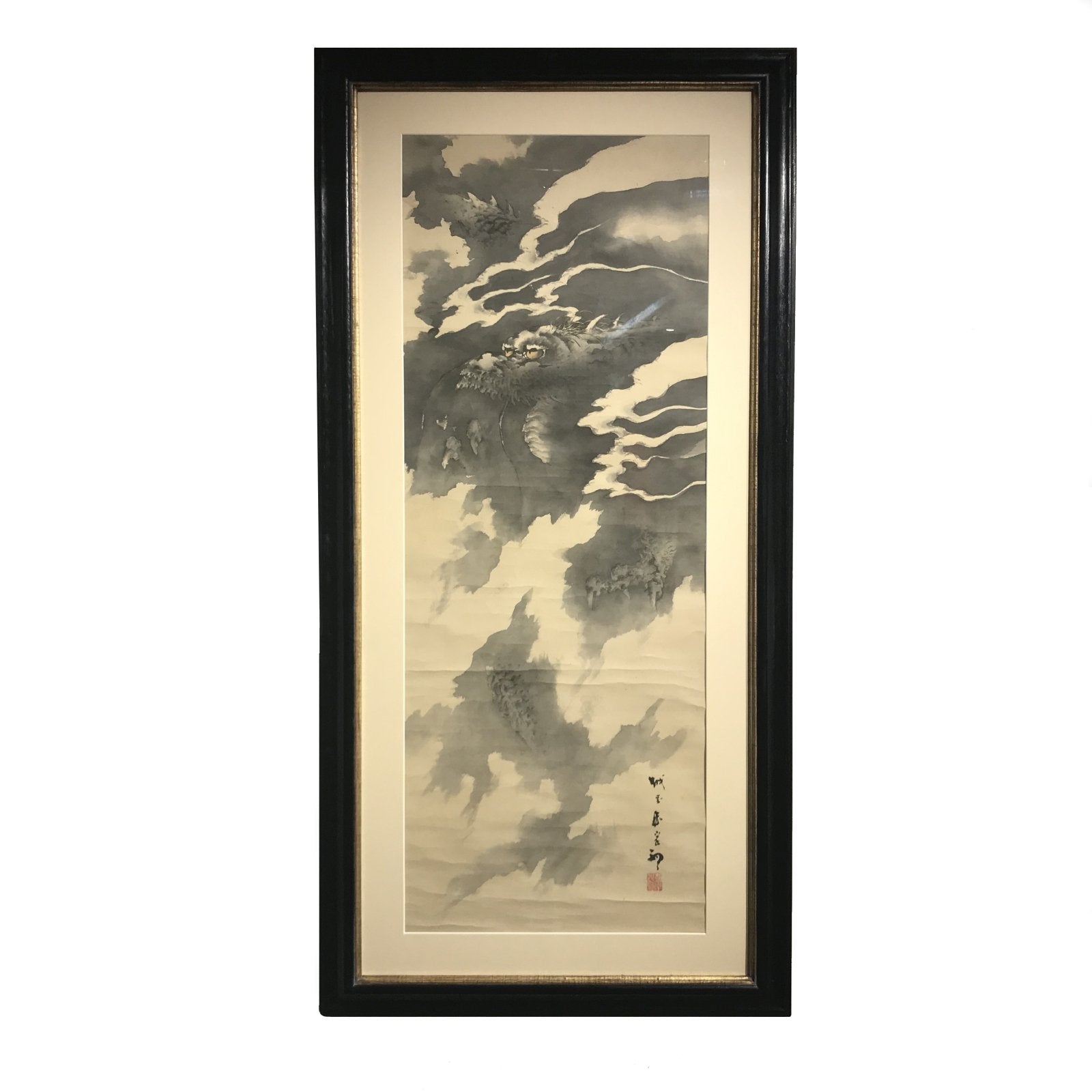 Framed Japanese Dragon in the Clouds - Ink On Paper - Early 20thC | Indigo Oriental Antiques