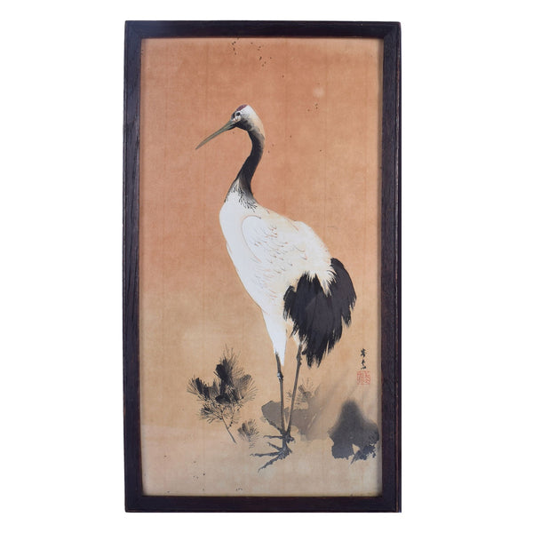 Framed Japanese Print of a Siberian Crane - Ca 1920